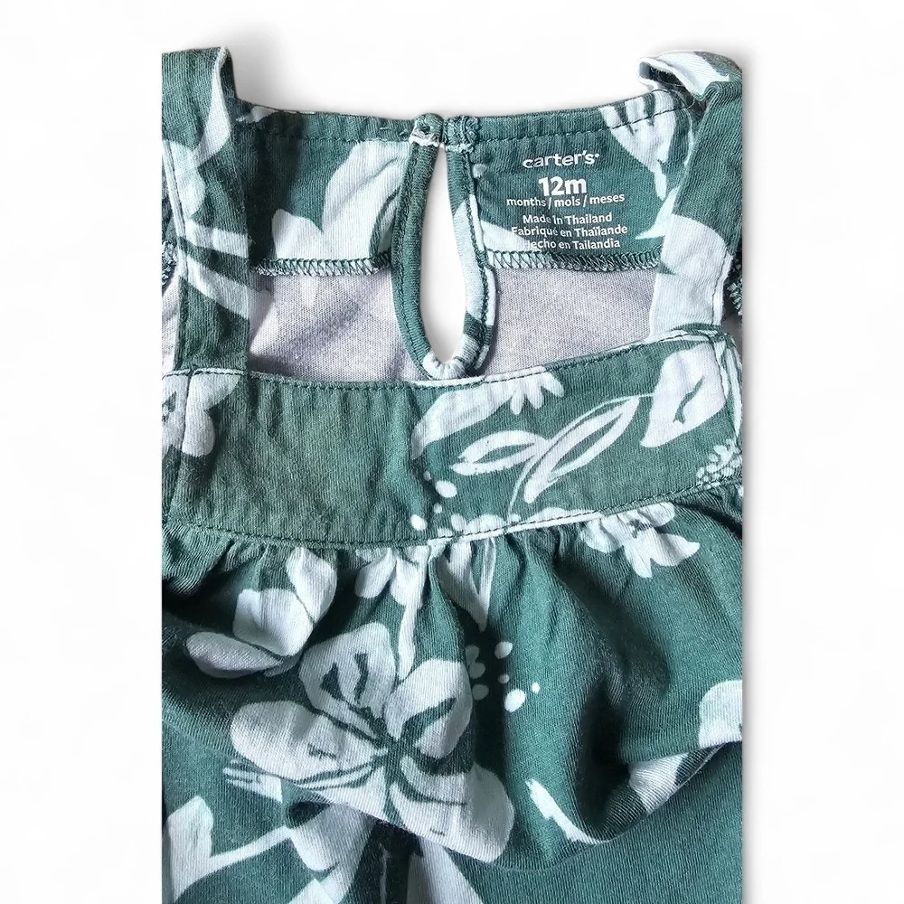 Carter's Baby Girl Floral Romper Set Coral Pink & Teal Green Size 12 Months